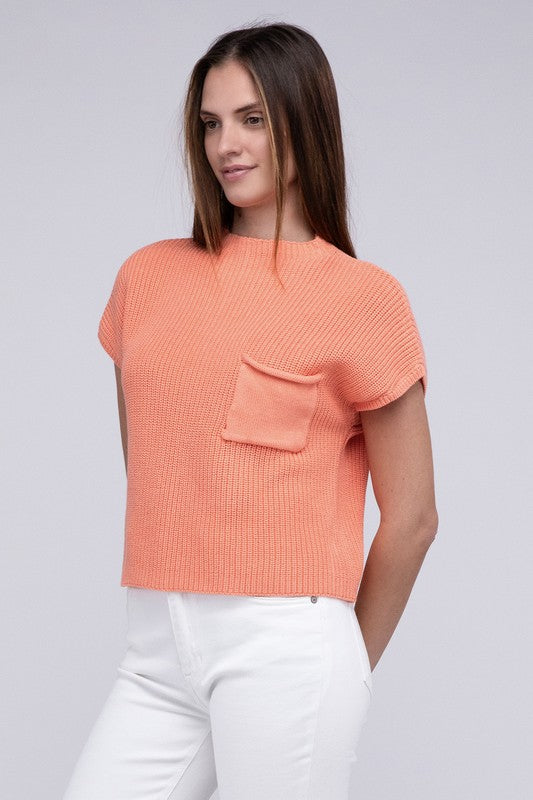 Mock Neck Short Sleeve Cropped Sweater by ZENANA | Fleurcouture