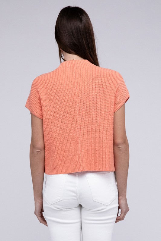 Mock Neck Short Sleeve Cropped Sweater by ZENANA | Fleurcouture