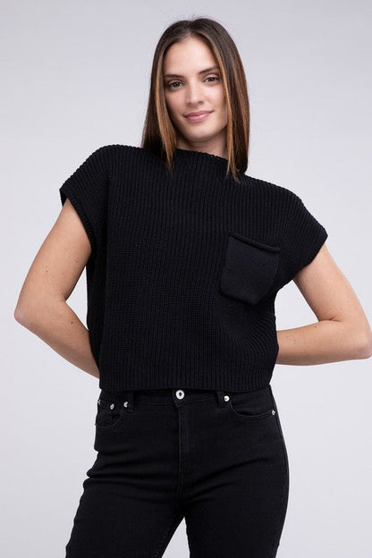 Mock Neck Short Sleeve Cropped Sweater by ZENANA | Fleurcouture