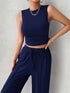 Mock Neck Sleeveless Top and Drawstring Pants Set Dark Blue S Women&