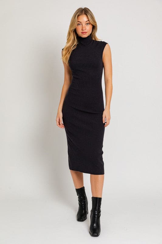 Mock Neck Sweater Midi Dress BLACK by LE LIS | Fleurcouture