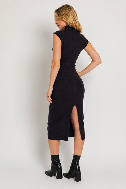 Mock Neck Sweater Midi Dress BLACK by LE LIS | Fleurcouture