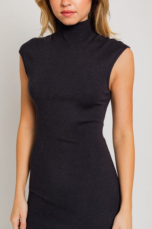 Mock Neck Sweater Midi Dress BLACK by LE LIS | Fleurcouture