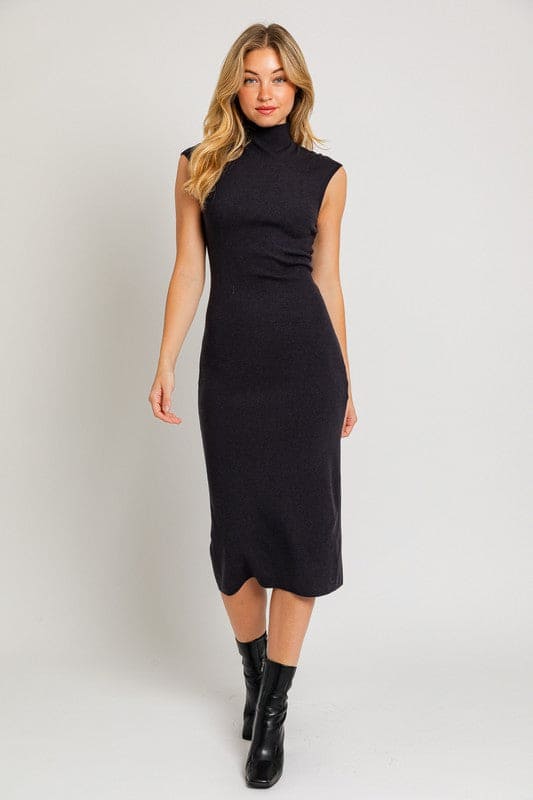 Mock Neck Sweater Midi Dress BLACK XS by LE LIS | Fleurcouture