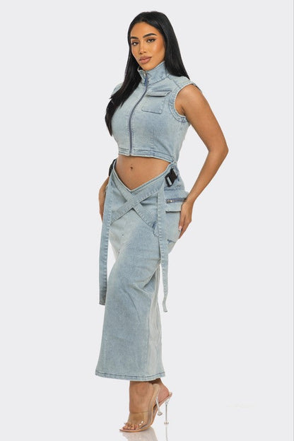 Modern Edge Denim Co-ord Set DENIM by Athina | Fleurcouture