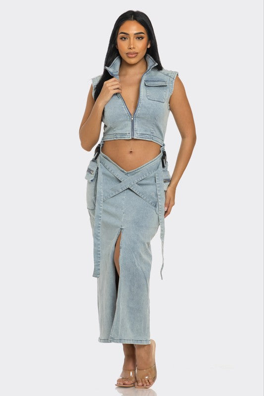 Modern Edge Denim Co-ord Set DENIM by Athina | Fleurcouture