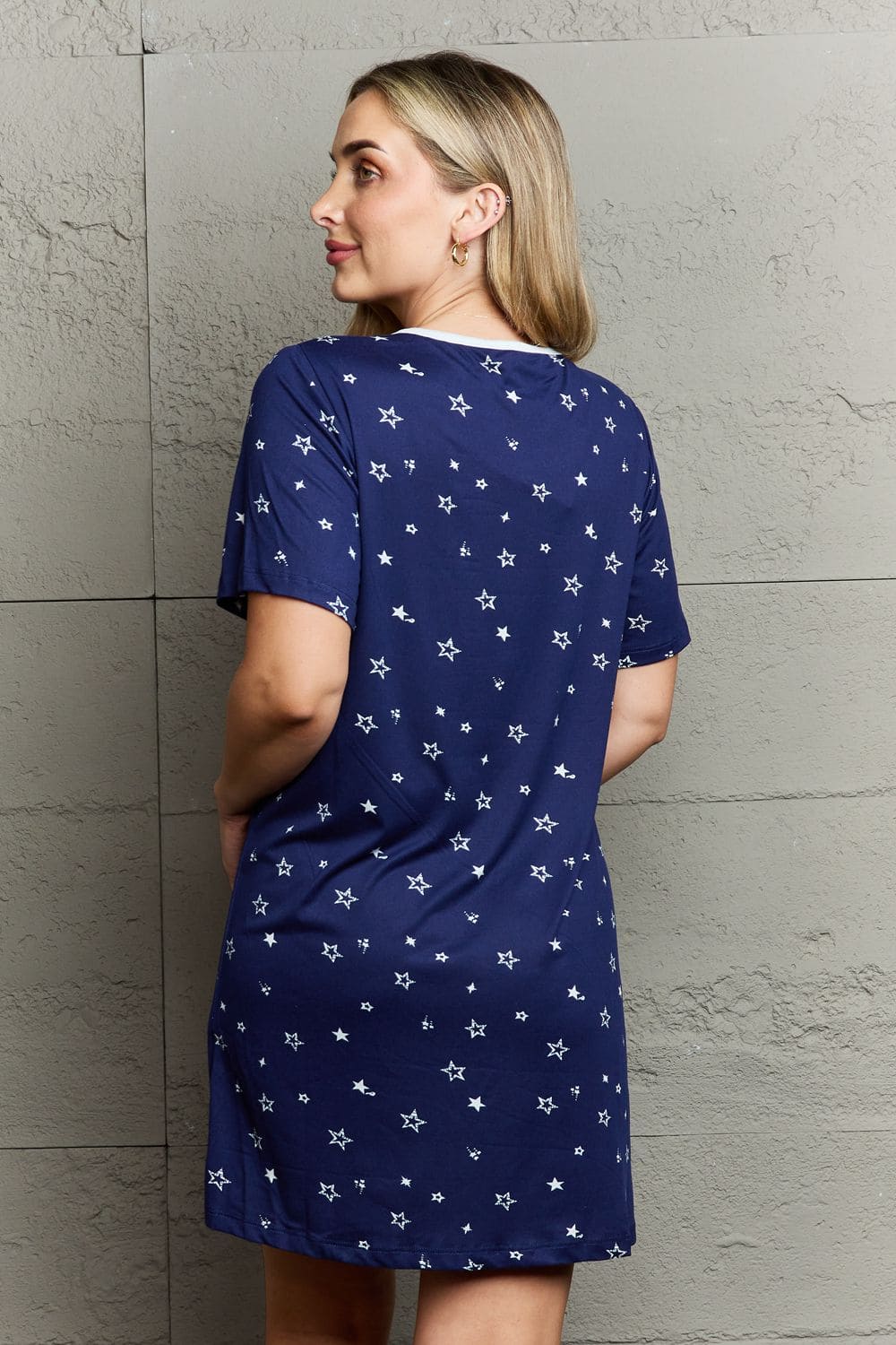 MOON NITE Quilted Quivers Button Down Sleepwear Dress Navy by Trendsi | Fleurcouture