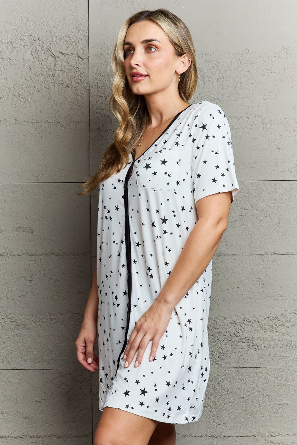 MOON NITE Quilted Quivers Button Down Sleepwear Dress White by Trendsi | Fleurcouture