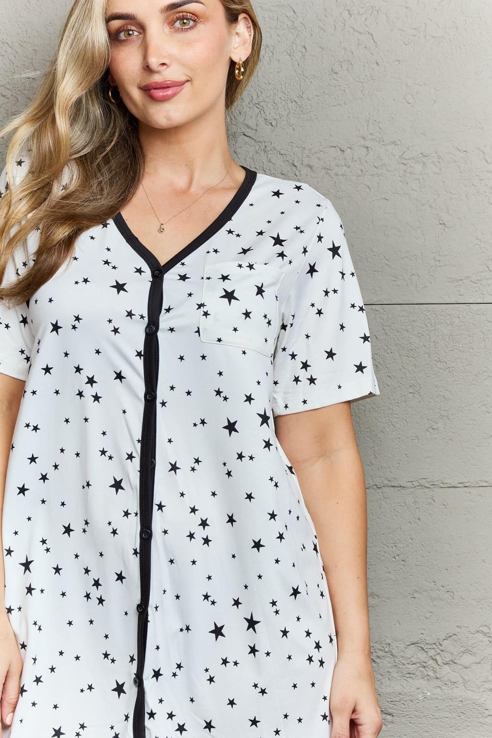 MOON NITE Quilted Quivers Button Down Sleepwear Dress White by Trendsi | Fleurcouture