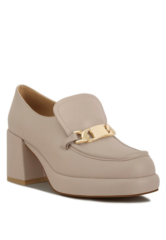Morgan Metallic Embellishment Platform Loafers BEIGE 8 by Rag Company | Fleurcouture