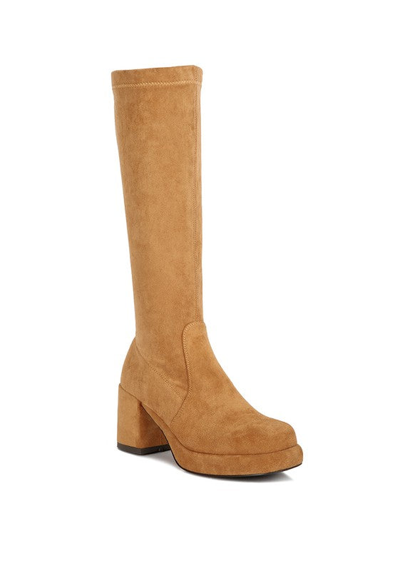 Morpin Stretch Suede Calf Boots Tan 9 by Rag Company | Fleurcouture