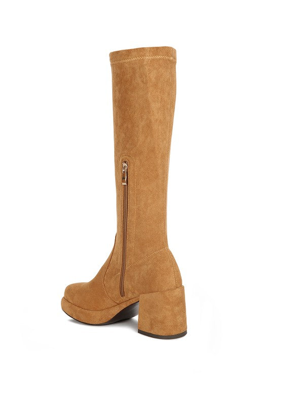 Morpin Stretch Suede Calf Boots Tan by Rag Company | Fleurcouture