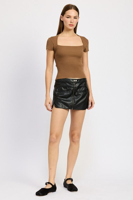 MOTO MINI SKIRT WITH ZIPPER BLACK S by Emory Park | Fleurcouture