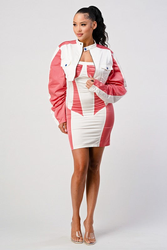 Motor Speedway Race two pcs jacket WHITE / CORAL by Athina | Fleurcouture