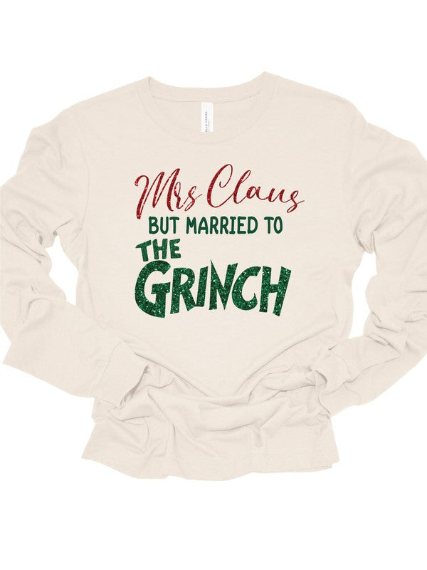 Mrs Claus but Married to the Grinch LS Tee Cream L by Ocean and 7th | Fleurcouture