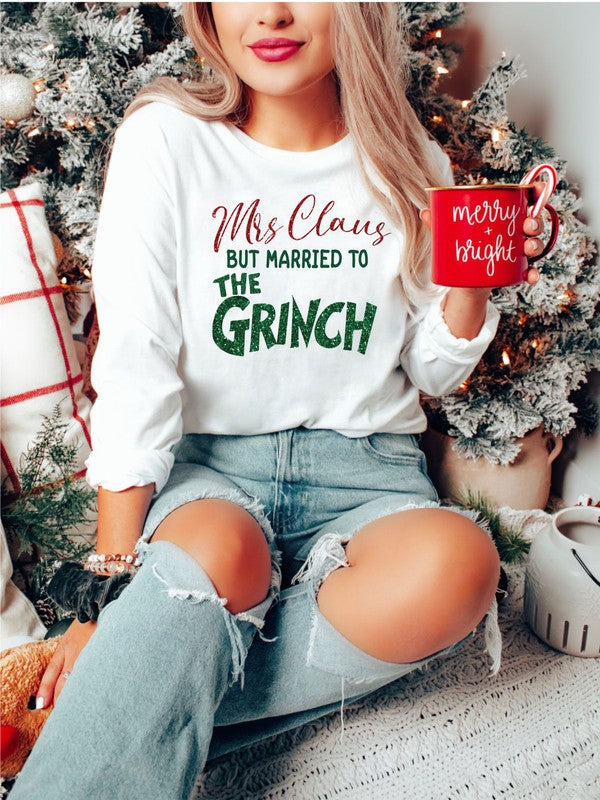 Mrs Claus but Married to the Grinch LS Tee White L by Ocean and 7th | Fleurcouture