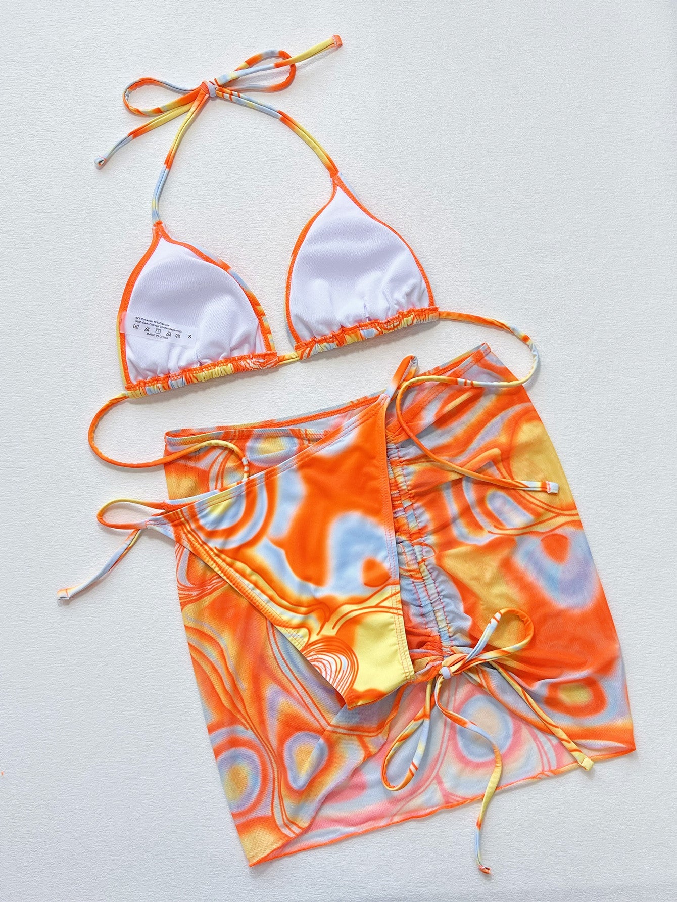 Multicolored Drawstring Ruched Three-Piece Swim Set Multicolor Swimwear by Trendsi | Fleurcouture