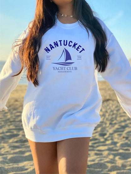 Nantucket Yacht Club CrewNeck Sweatshirt White L by Ocean and 7th | Fleurcouture