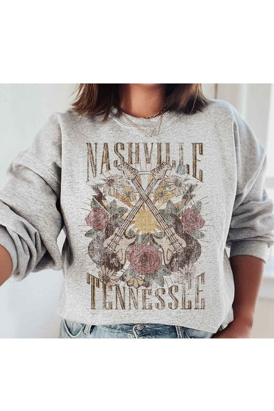 NASHVILLE TENNESSEE GRAPHIC SWEATSHIRT PLUS SIZE GREY 1X by ALPHIA | Fleurcouture