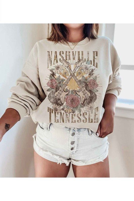 NASHVILLE TENNESSEE GRAPHIC SWEATSHIRT PLUS SIZE SAND 1X by ALPHIA | Fleurcouture