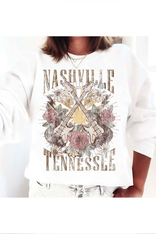 NASHVILLE TENNESSEE GRAPHIC SWEATSHIRT PLUS SIZE WHITE 1X by ALPHIA | Fleurcouture