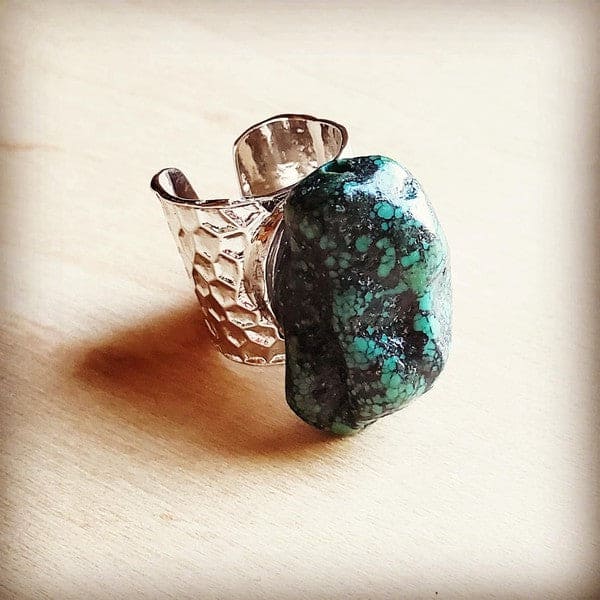 Natural Turquoise Chunk on Cuff Ring green 1 by The Jewelry Junkie | Fleurcouture