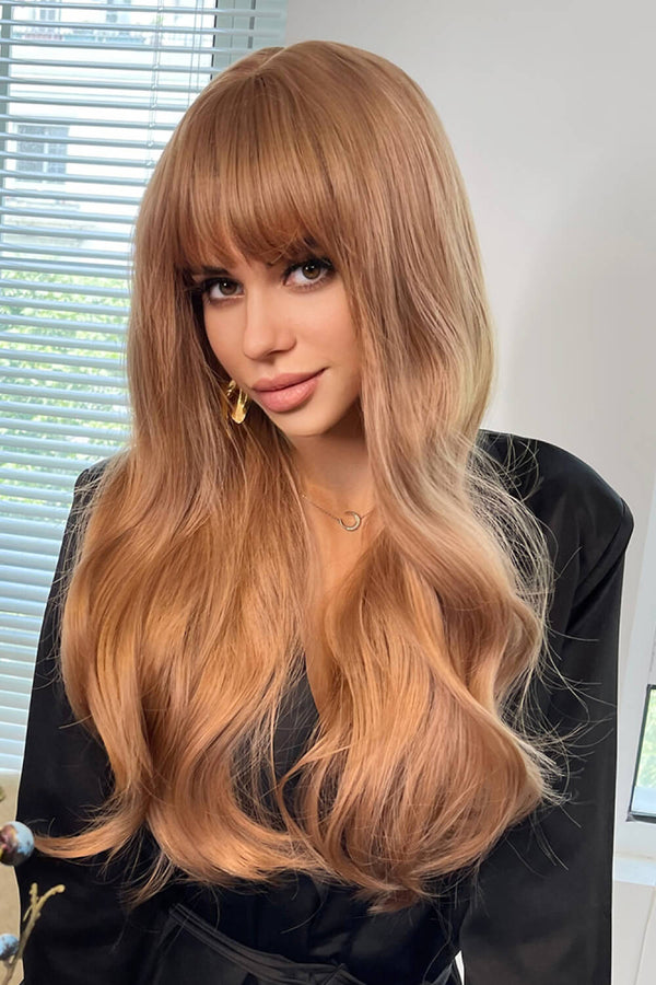 Natural Wave Full Machine Synthetic Wigs 26" Strawberry Blonde One Size Hair Extensions by Trendsi | Fleurcouture