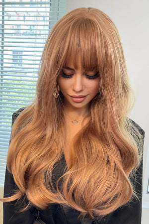 Natural Wave Full Machine Synthetic Wigs 26" Strawberry Blonde One Size Hair Extensions by Trendsi | Fleurcouture