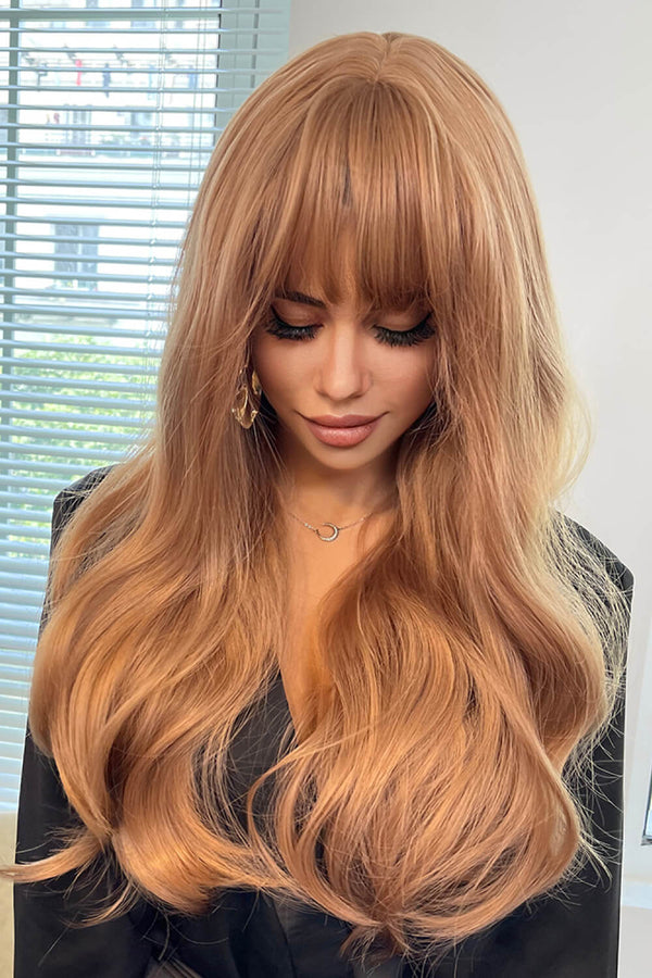 Natural Wave Full Machine Synthetic Wigs 26" Strawberry Blonde One Size Hair Extensions by Trendsi | Fleurcouture