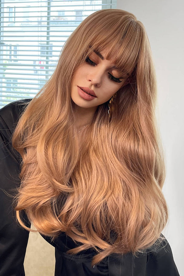 Natural Wave Full Machine Synthetic Wigs 26" Strawberry Blonde One Size Hair Extensions by Trendsi | Fleurcouture