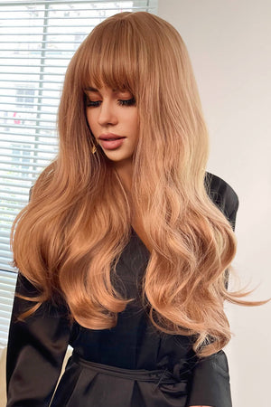 Natural Wave Full Machine Synthetic Wigs 26" Strawberry Blonde One Size Hair Extensions by Trendsi | Fleurcouture