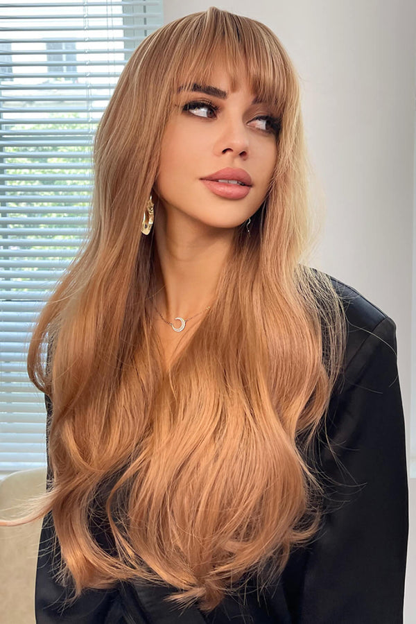 Natural Wave Full Machine Synthetic Wigs 26" Strawberry Blonde One Size Hair Extensions by Trendsi | Fleurcouture