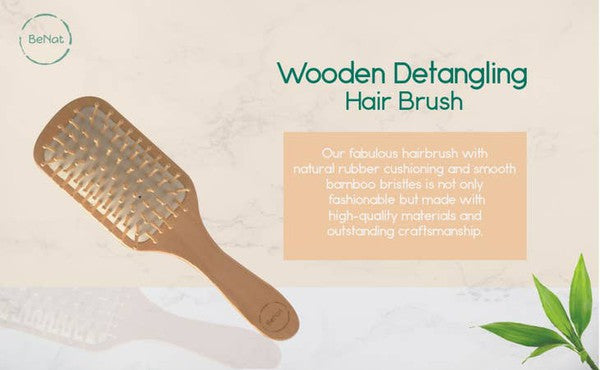 Natural Wooden Detangling Hair Brush As shown One Size by BeNat | Fleurcouture