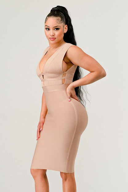 NATURALLY CHIC BANDAGE DRESS NUDE by Athina | Fleurcouture