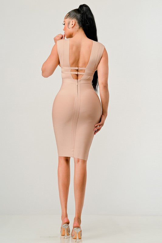 NATURALLY CHIC BANDAGE DRESS NUDE by Athina | Fleurcouture