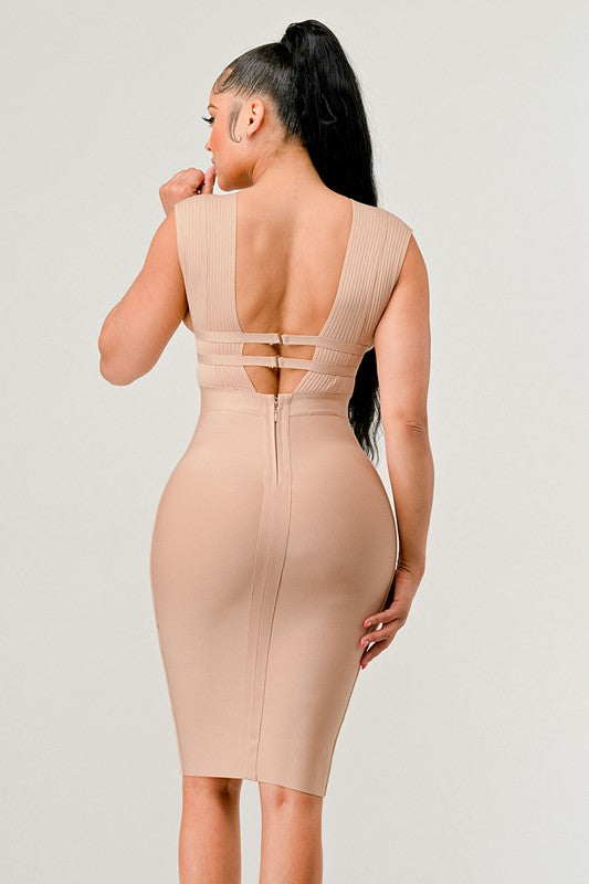 NATURALLY CHIC BANDAGE DRESS NUDE by Athina | Fleurcouture