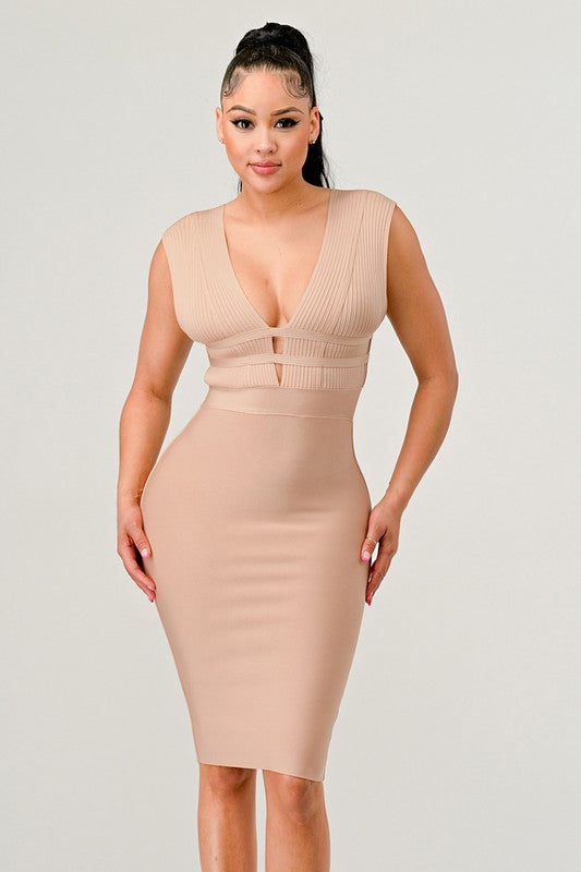 NATURALLY CHIC BANDAGE DRESS NUDE by Athina | Fleurcouture