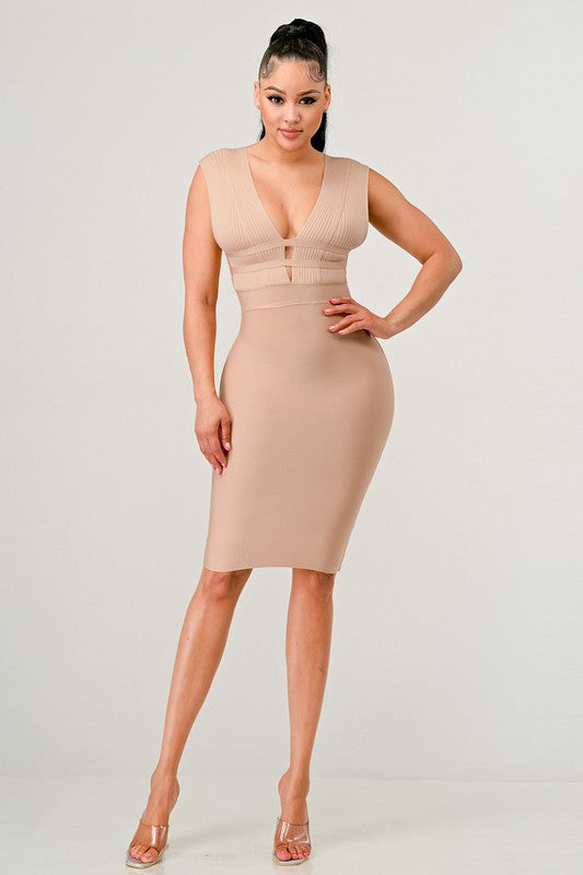 NATURALLY CHIC BANDAGE DRESS NUDE by Athina | Fleurcouture