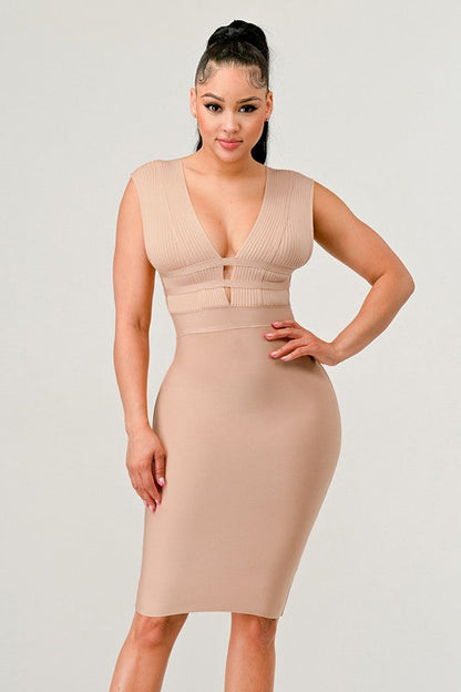 NATURALLY CHIC BANDAGE DRESS NUDE by Athina | Fleurcouture