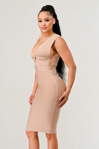 NATURALLY CHIC BANDAGE DRESS NUDE by Athina | Fleurcouture