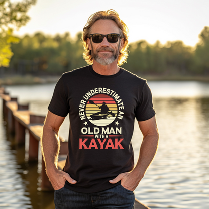 Never Underestimate An Old Man With A Kayak Graphic Tee Mens T-shirt by Tea Shirt Shoppe | Fleurcouture