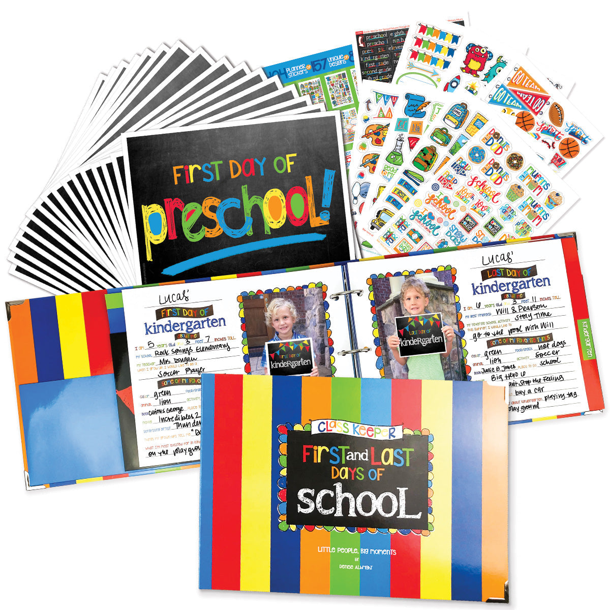 NEW! Mom Must-Have School Keepsake Kit | Class Keeper® + Photo Prop Deck + School Stickers Stripes & Flags Binder by Denise Albright® | Fleurcouture