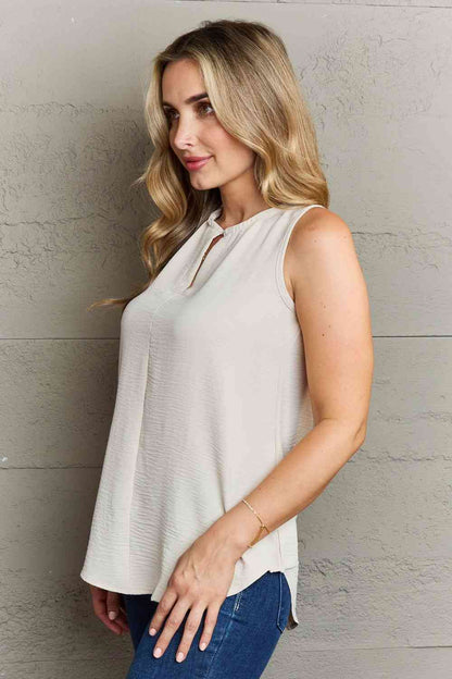 Ninexis First Glance Sleeveless Neckline Slit Top Beige Tops by Trendsi | Fleurcouture