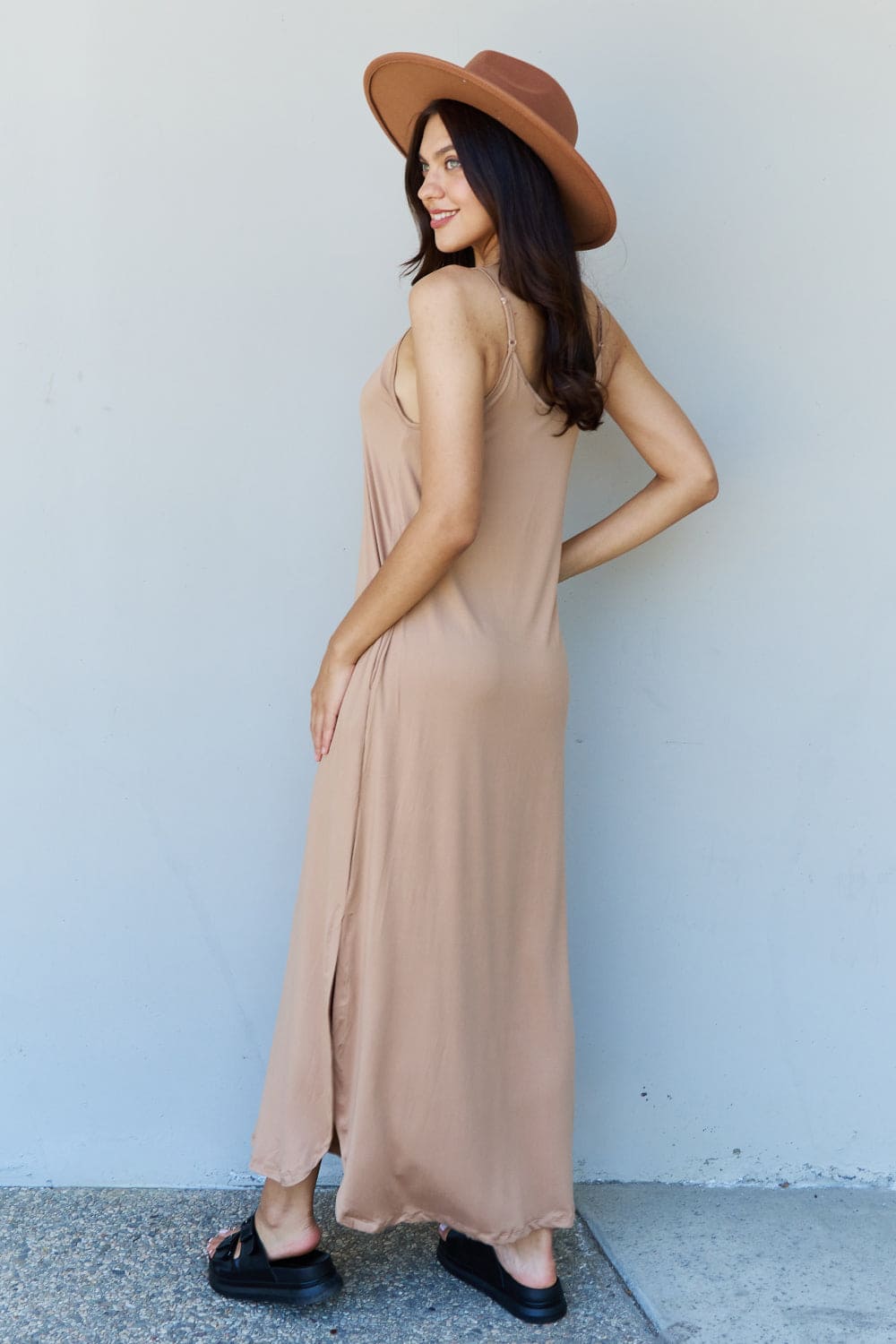 Ninexis Good Energy Full Size Cami Side Slit Maxi Dress in Camel Camel by Trendsi | Fleurcouture