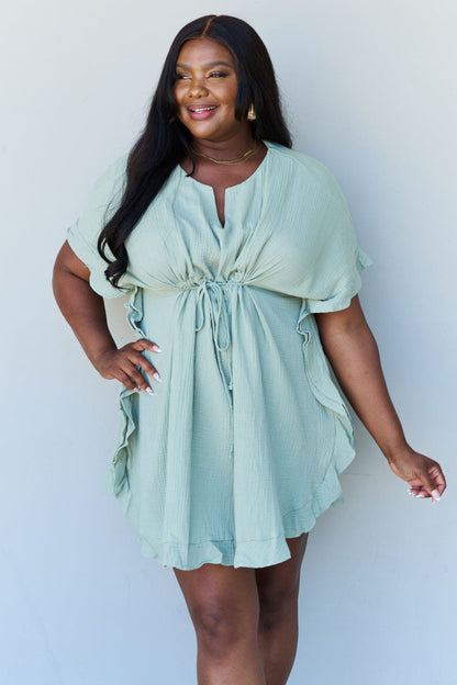 Ninexis Out Of Time Full Size Ruffle Hem Dress with Drawstring Waistband in Light Sage Light Sage S by Trendsi | Fleurcouture