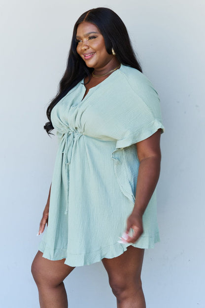 Ninexis Out Of Time Full Size Ruffle Hem Dress with Drawstring Waistband in Light Sage Light Sage by Trendsi | Fleurcouture