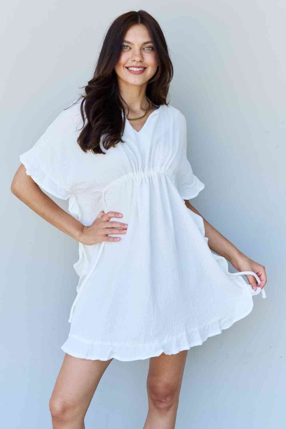 Ninexis Out Of Time Full Size Ruffle Hem Dress with Drawstring Waistband in White White S by Trendsi | Fleurcouture