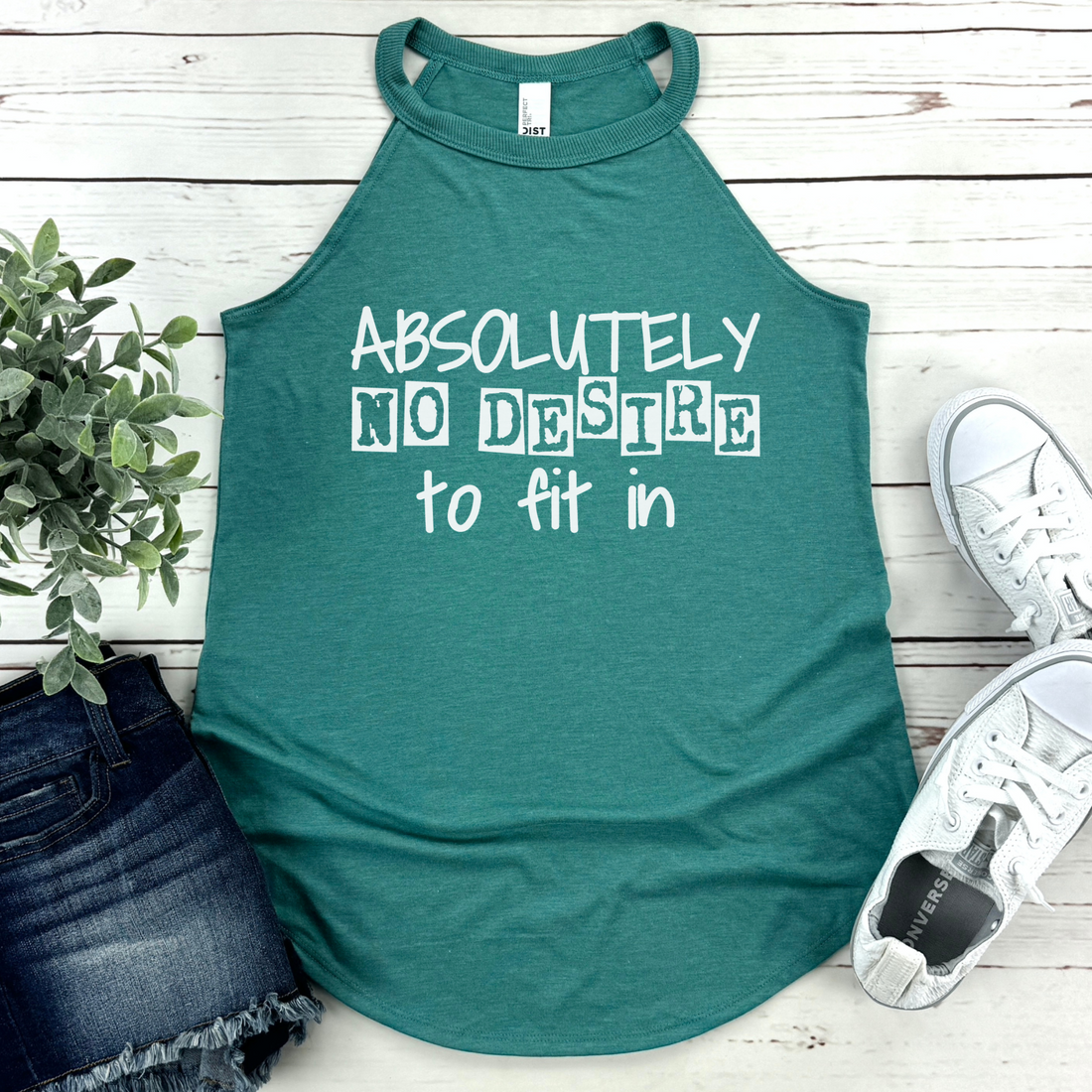 No Desire To Fit In Racerback Tank XS Eucalyptus Blue Tank by Tea-Shirt Shoppe | Fleurcouture