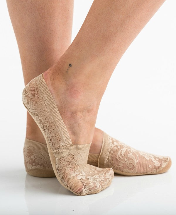 No Slip Floral Lace Sneaker Socks- 3 Pack Nude OneSize by Aili&