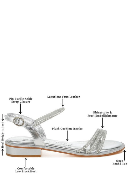 Nobbity Rhinestone Pearl Detail Flat Sandals by Rag Company | Fleurcouture